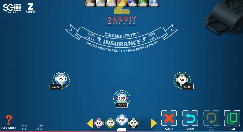 Zappit Blackjack Table Example