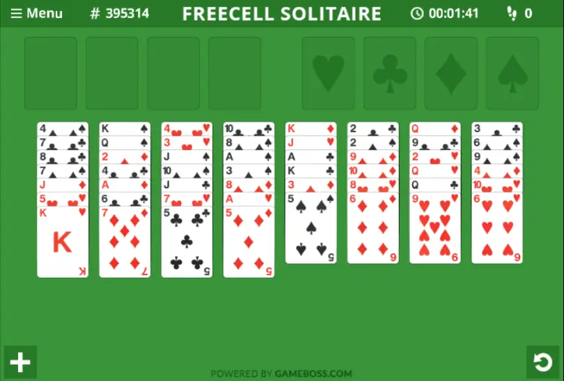 Online Freecell Solitaire Screenshot