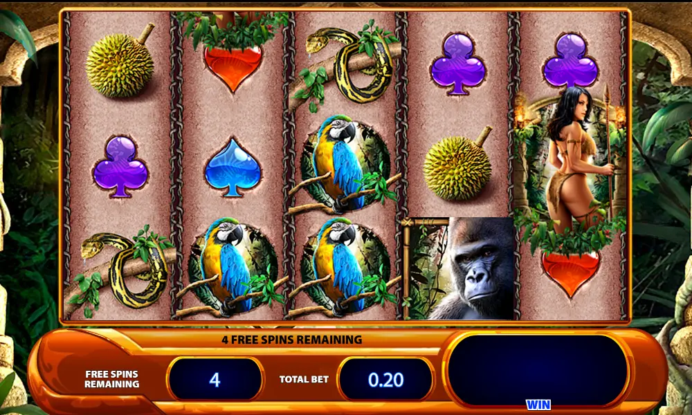 Gameplay screenshot during the free spins round in Amazon Queen