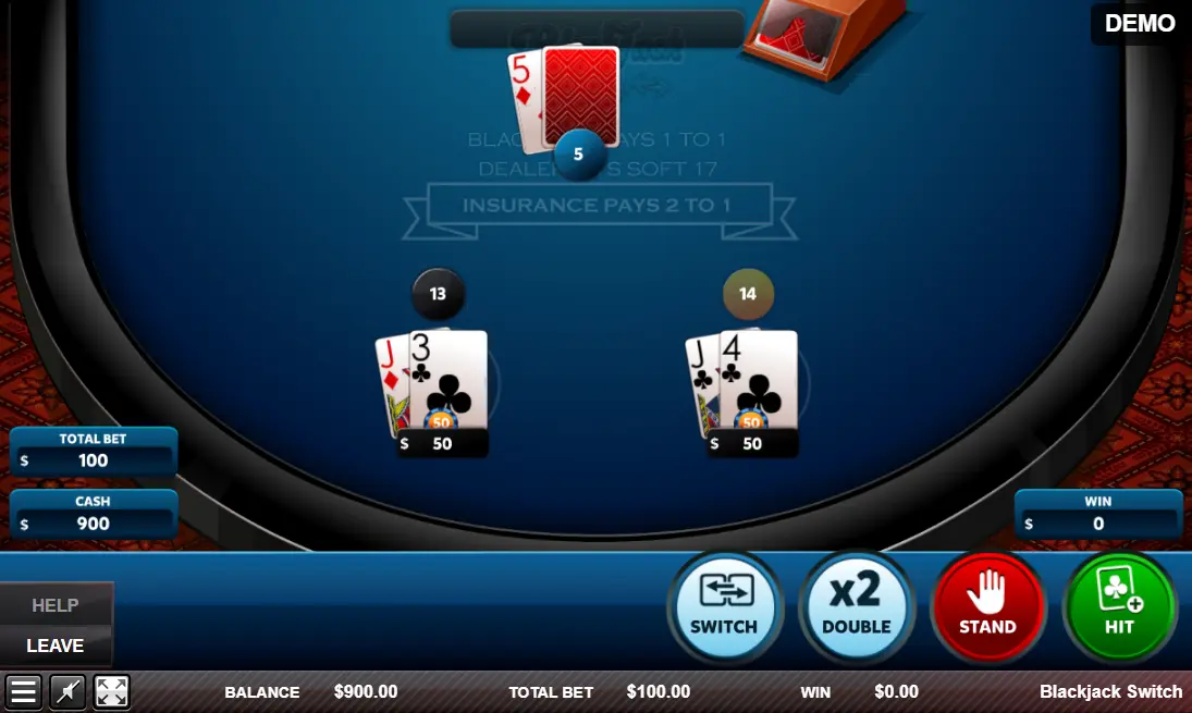 Screenshot of an online Switch Blackjack game