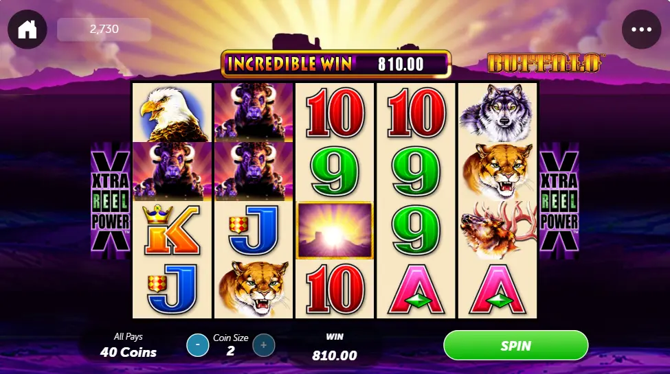 Screenshot of the Buffalo online slot machine by Aristocrat Interactive