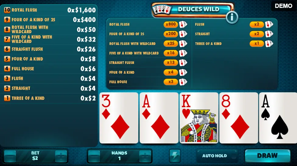 Screenshot the online Deuces Wild game