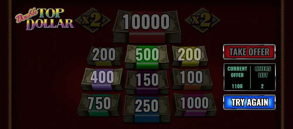 Offer screen in Double Top Dollar showing the different offer options, the "Take offer" button and the "Try again" button