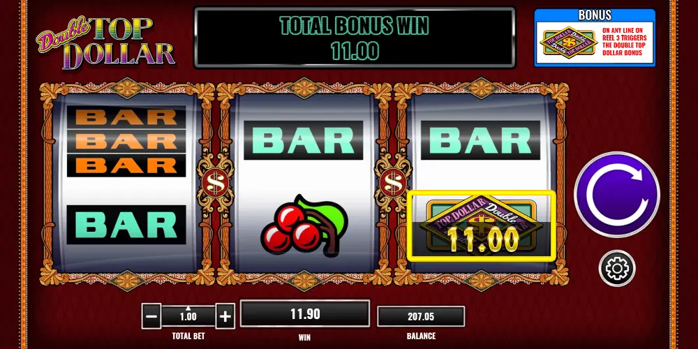 Screenshot of my total bonus win in Double Top Dollar