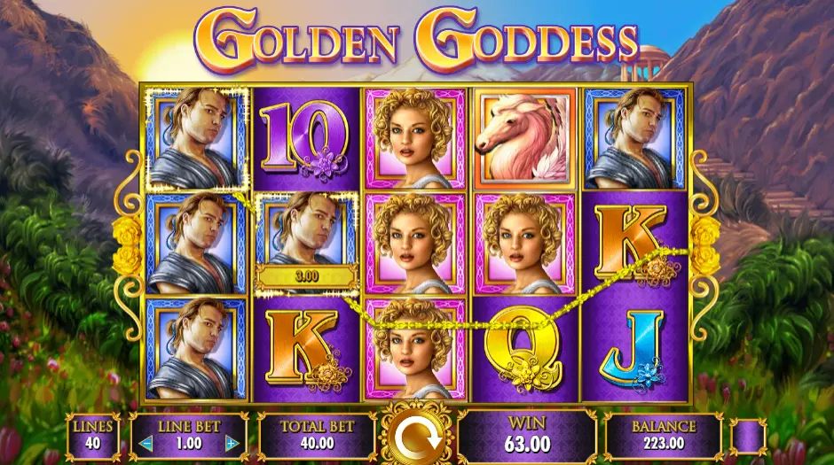 Screenshot of the free online Golden Goddess slot machine by IGT