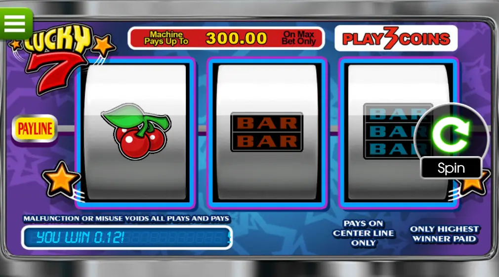 Screenshot of the free online Lucky 7 slot machine
