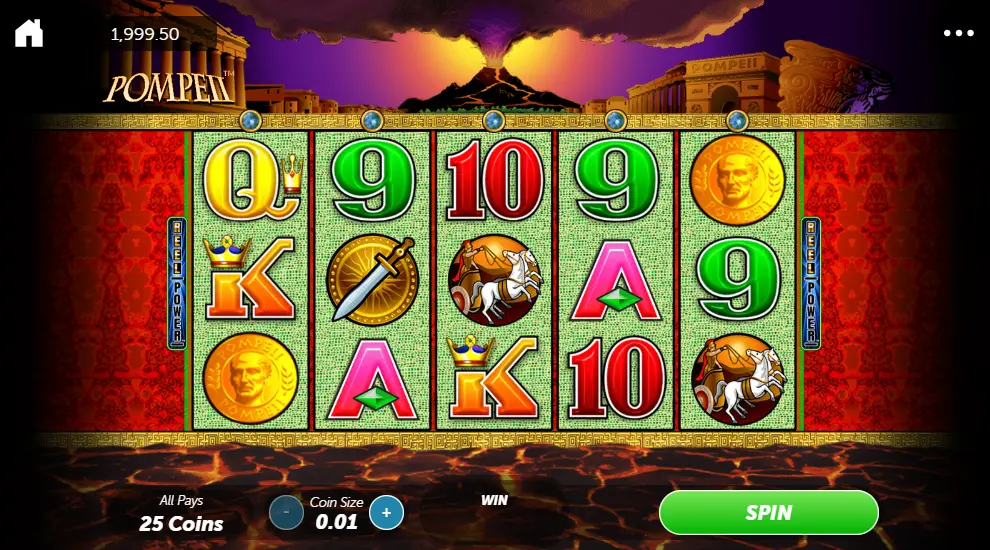 Screenshot of the free online Pompeii slot machine by Aristocrat