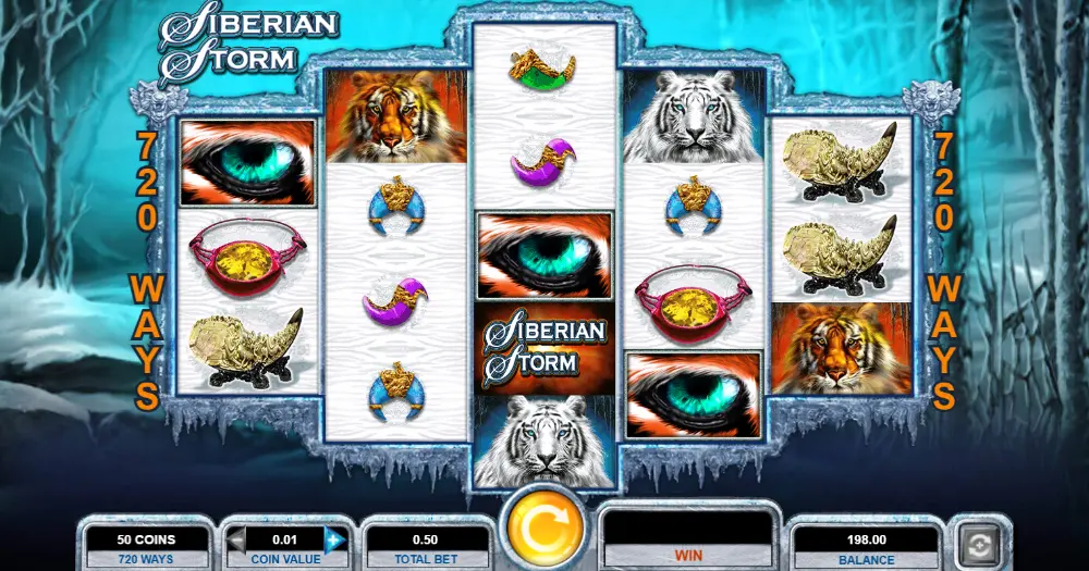 Screenshot of the free online Siberian Storm slot machine by IGT
