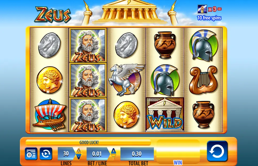 Screenshot of the online Zeus slot machine by WMS