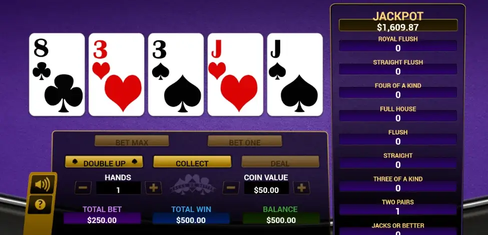 Online Jacks or Better pay table example