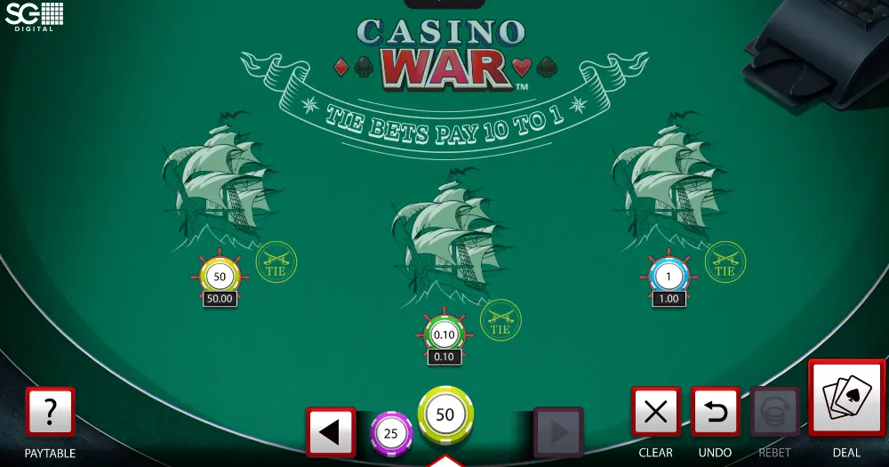 Screenshot while playing the online Casino War demo game