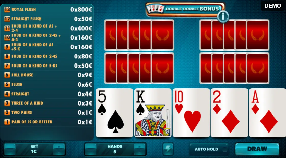 Screenshot of the online Double Double Bonus video poker game