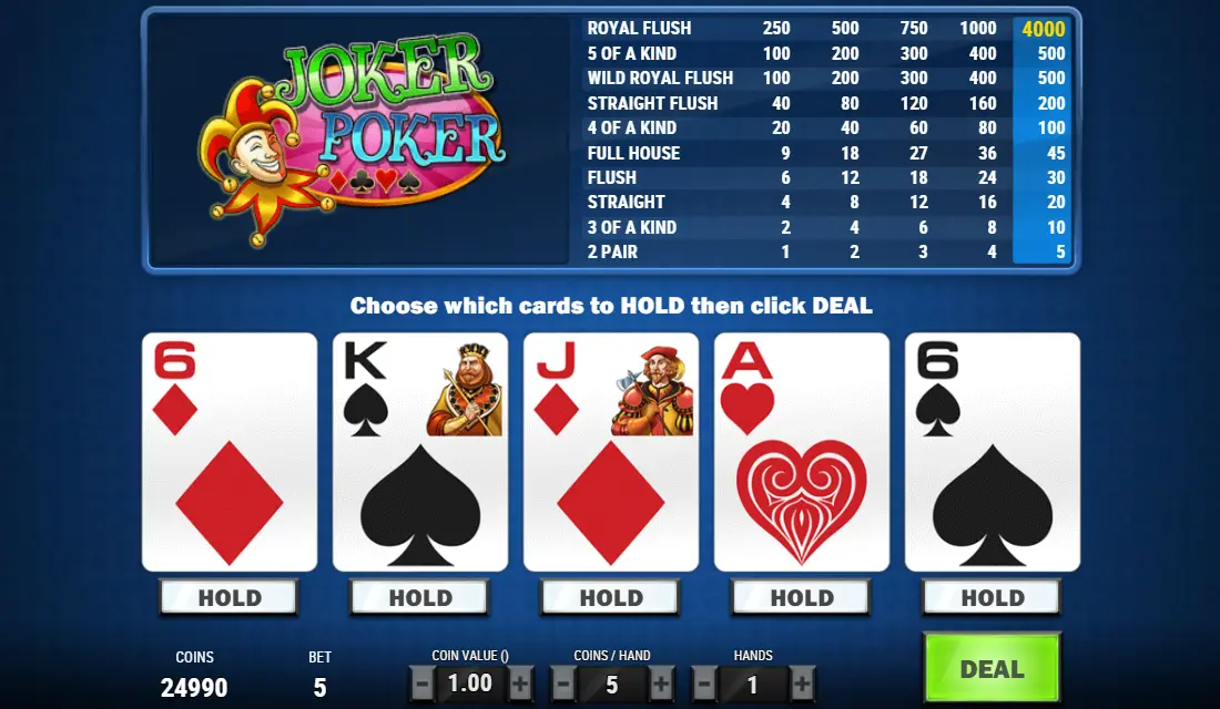 Screenshot of the online Joker Poker game