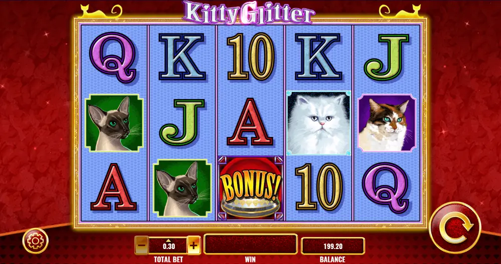 Screenshot of the free online Kitty Glitter slot machine by IGT