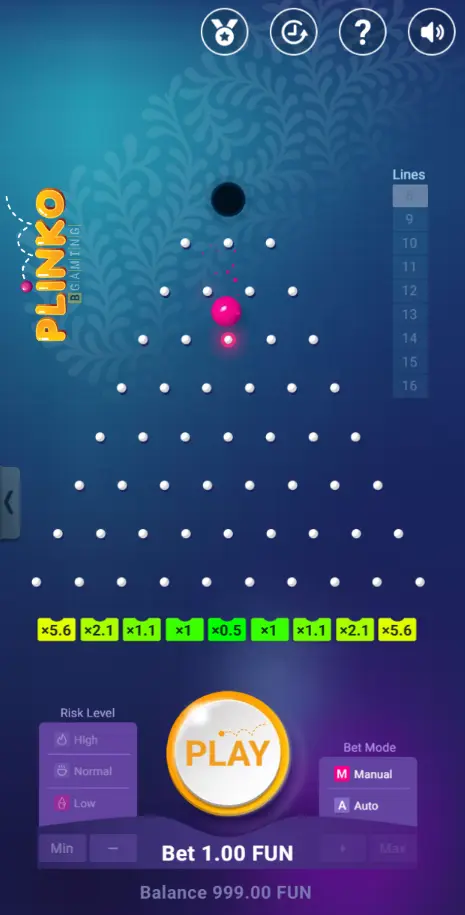 Screenshot of the online Plinko game