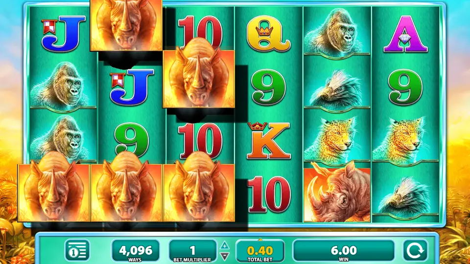 Example of a win consisting of multiple symbols in Raging Rhino
