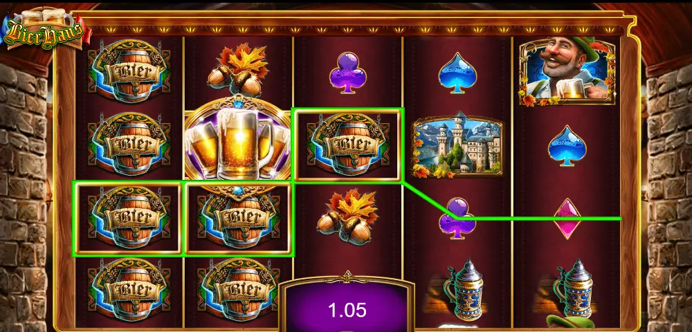 Sticky wilds bonus example in Bier Haus