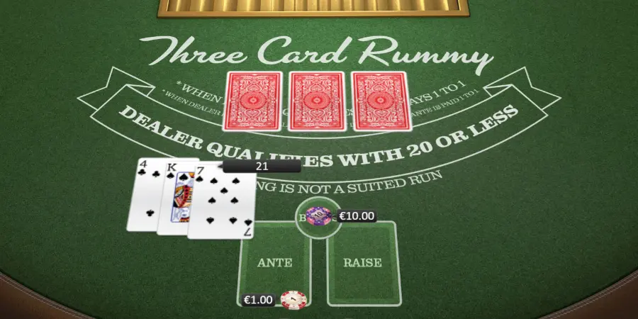 Example of a Vegas Three Card Rummy table